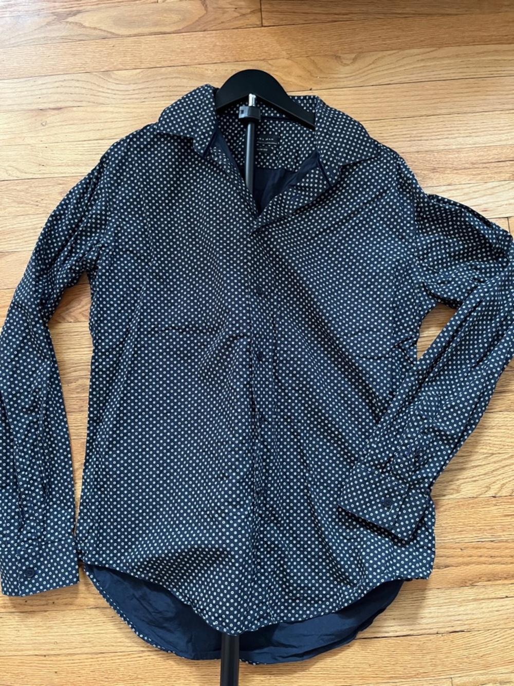 Zara Man Navy Shirt with White Micro Dot Floral Print slim fit